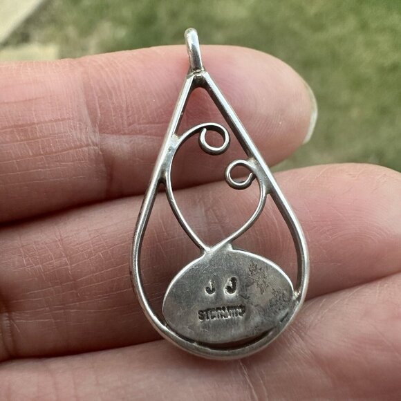 VTG Navajo Jerry Johnson JJ Pendant Teardrop 1 1/8" Blue Turquoise Sterling 2.4g - Picture 3 of 6